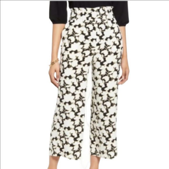 Pants - Halogen Floral Black and White Wide-Leg Pants